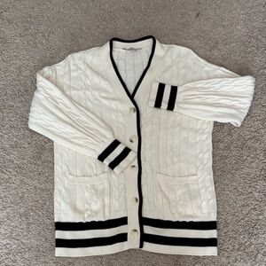 LOFT Ivory Cardigan with Black Accents